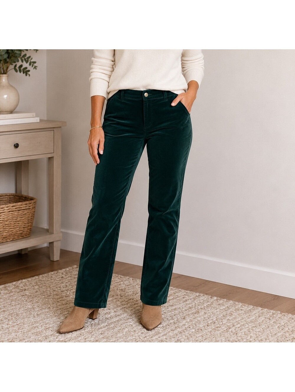 Talbots Straight Leg Velveteen Pants 10P Petite Emerald Green Velvet Stretch